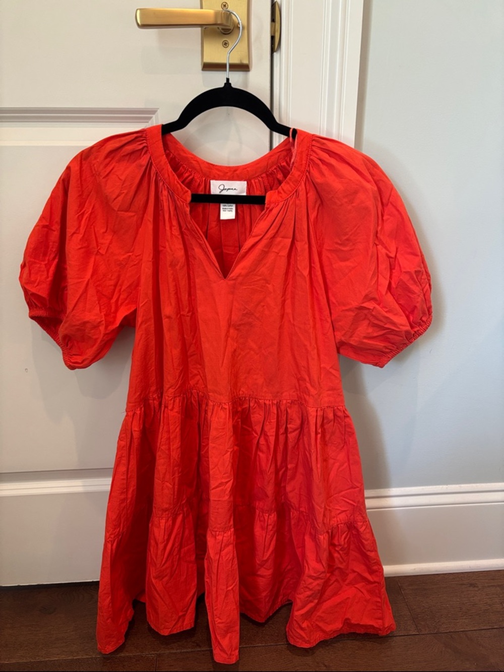 Orange Puff Sleeve Tiered Dress